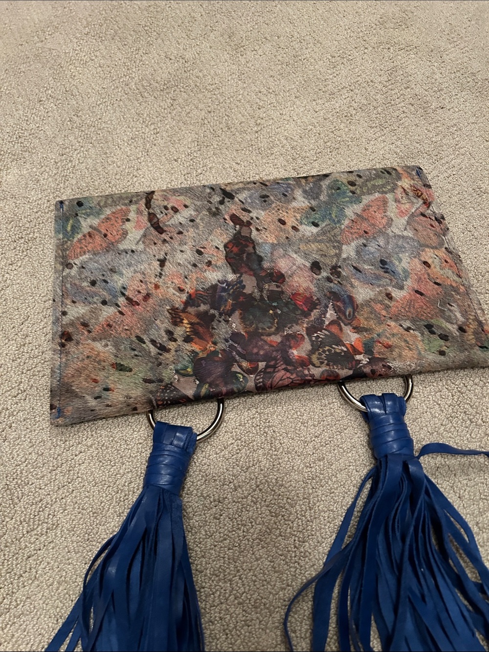 Blue Tassel cowhide butterfly Floral Clutch Wallet - Picture 4 of 6